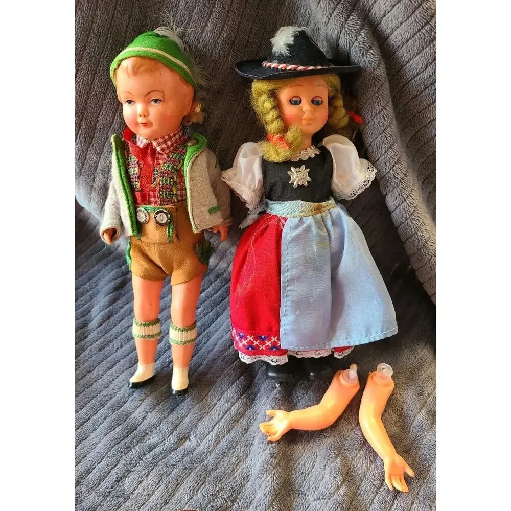 Lot of Vintage MCM 1950s German Bavarian UK Celluloid Folk Dolls w/Sleepy Eyes